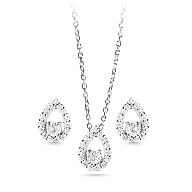 Open Pear Halo Stud Jewellery Set with Cubic Zirconia and Sterling Silver Bevilles Jewellers 