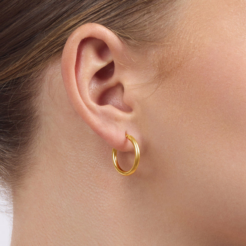 9ct Yellow Gold Silver Infused Plain Hoop Earrings 15mm Earrings Bevilles 