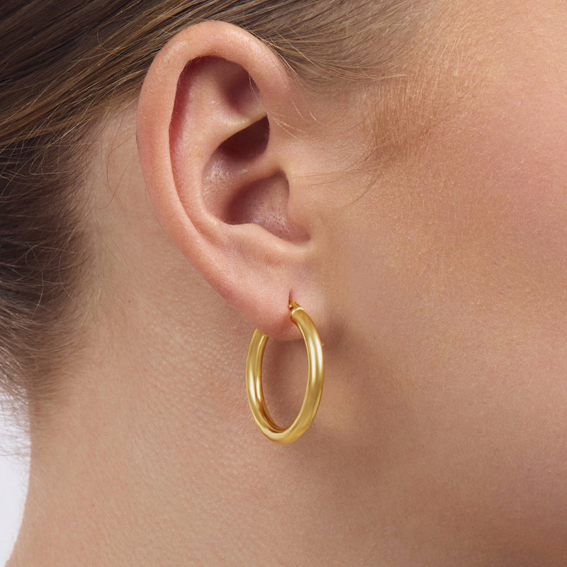 9ct Yellow Gold Silver Infused Hoop Earrings 20mm Earrings Bevilles 