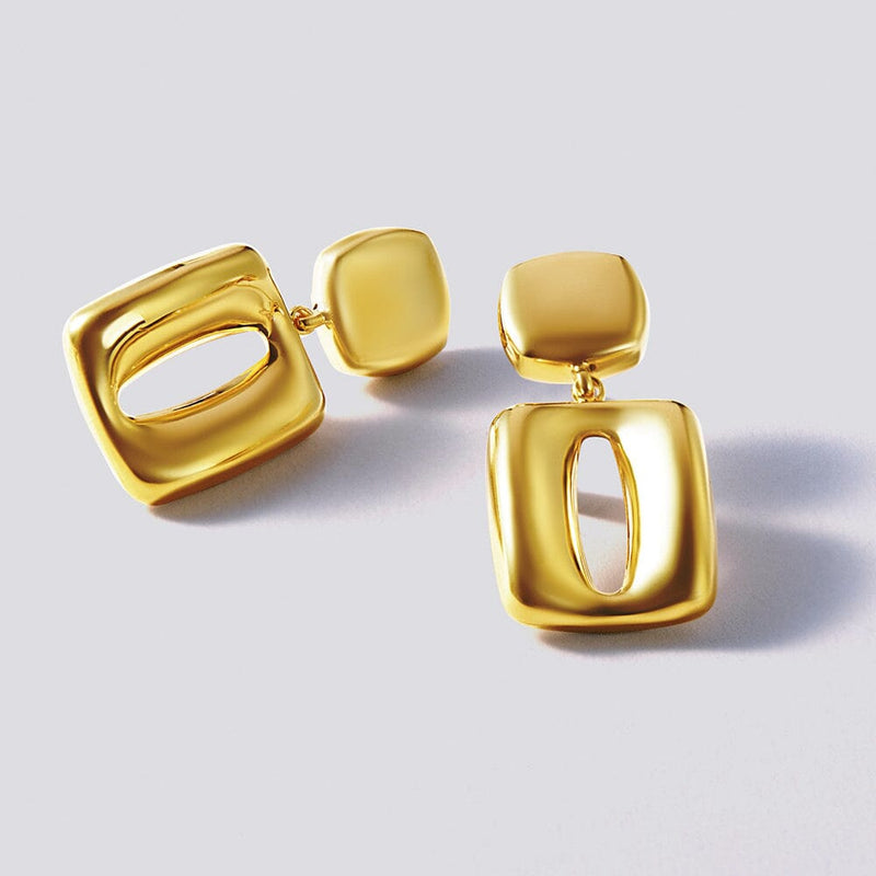 9ct Yellow Gold Silver Infused 90's Vintage Square Cut Out Drop Earrings Earrings Bevilles Jewellers 