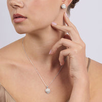 Synthetic Pearl Stud Earrings and Necklace With Cubic Zirconia Set in Sterling Silver Jewellery Sets Bevilles 