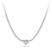 38cm Pave Heart Necklace with Cubic Zirconia in Sterling Silver Necklaces Bevilles 