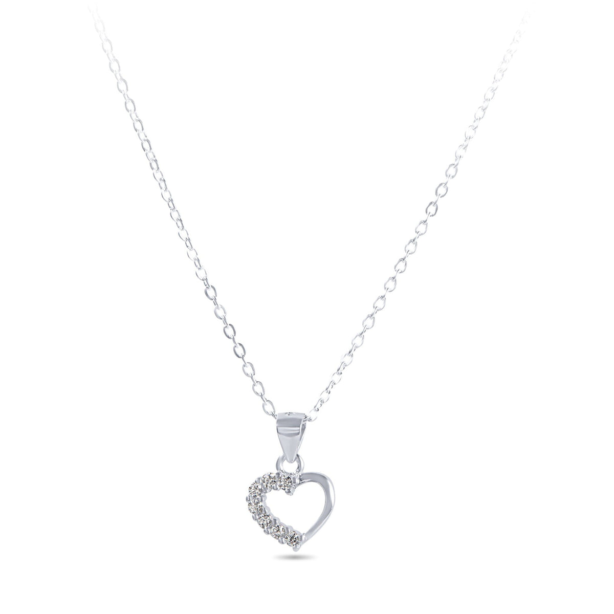 35cm Children's Sterling Silver Cubic Zirconia Heart Necklace Necklaces Bevilles 