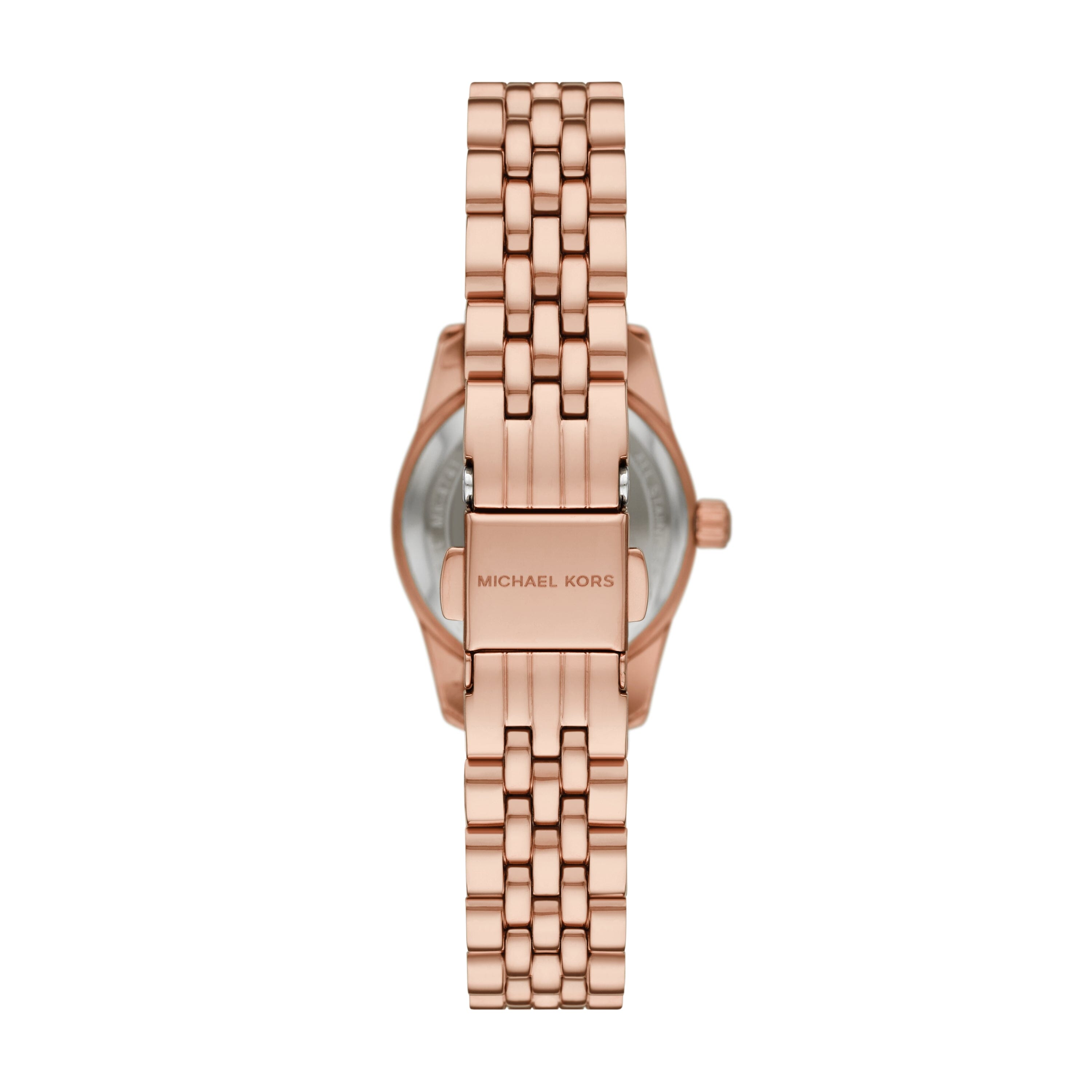 Michael Kors Lexington Three Hand Rose Gold Tone Stainless Steel Watch Bevilles Jewellers