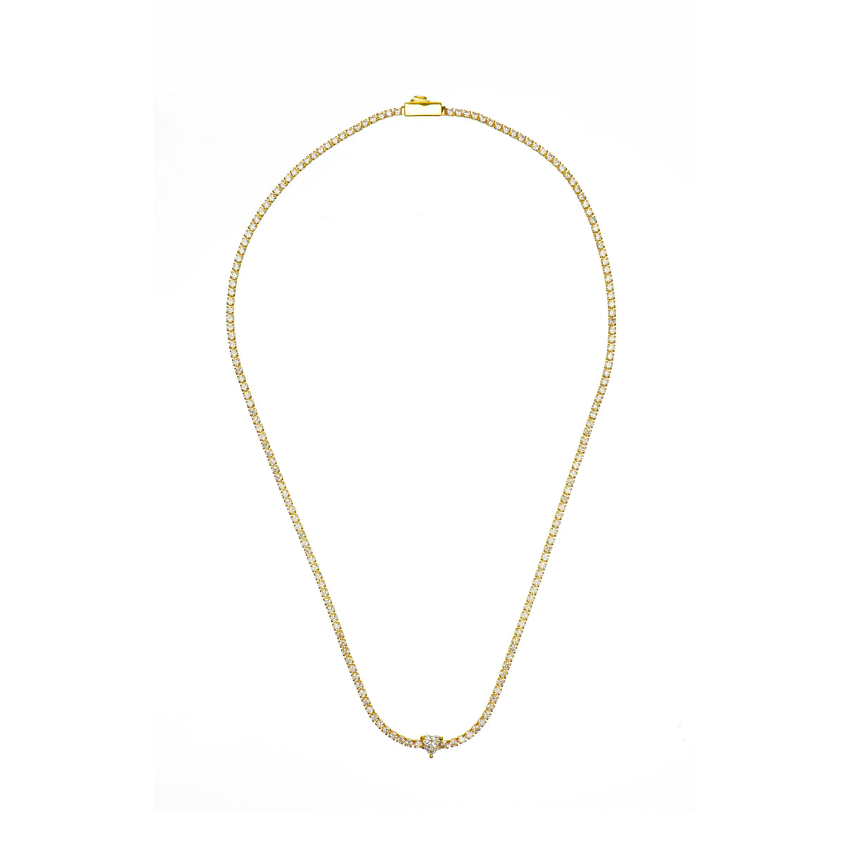 SWEETHEART TENNIS NECKLACE GOLD 42CM Bevilles Jewellers 