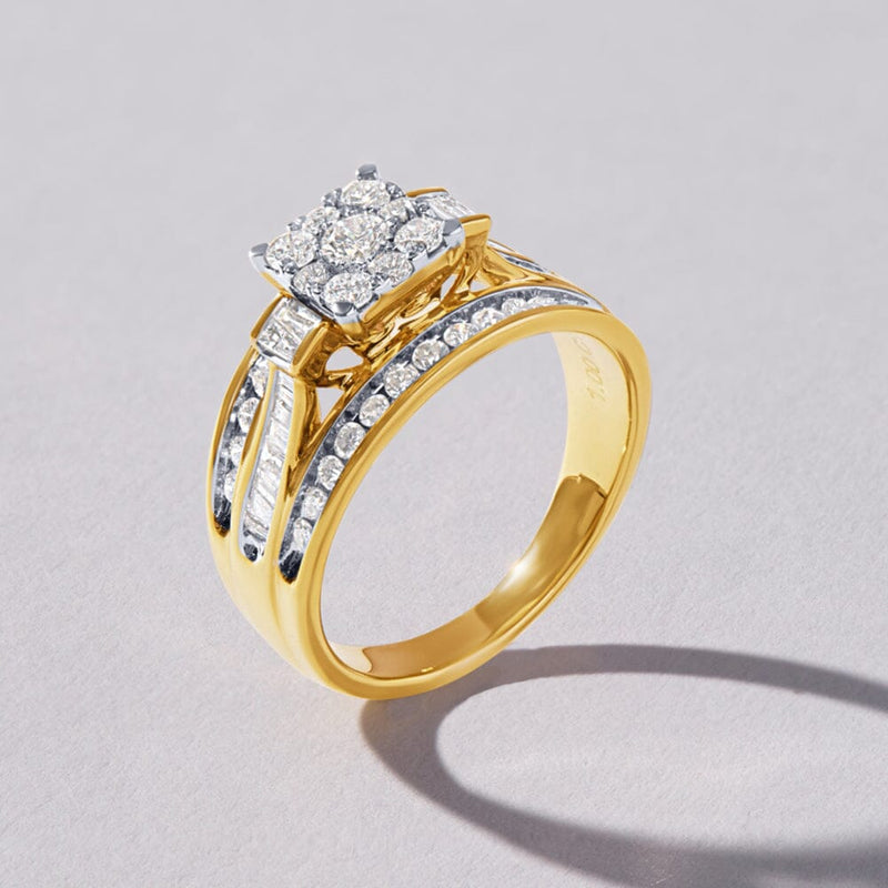 Halo Square Look Ring with 1.00ct of Diamonds in 9ct Yellow Gold Rings Bevilles 