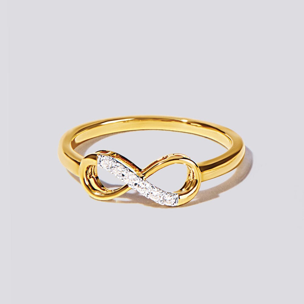 Infinity Shape Ring with 0.05ct of Diamonds in 9ct Yellow Gold Bevilles Jewellers 