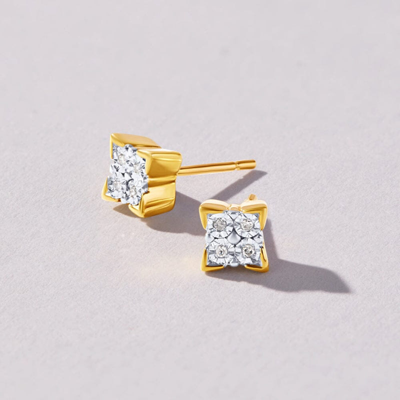 Diamond Miracle Square Look Earrings in 9ct Yellow Gold Earrings Bevilles 