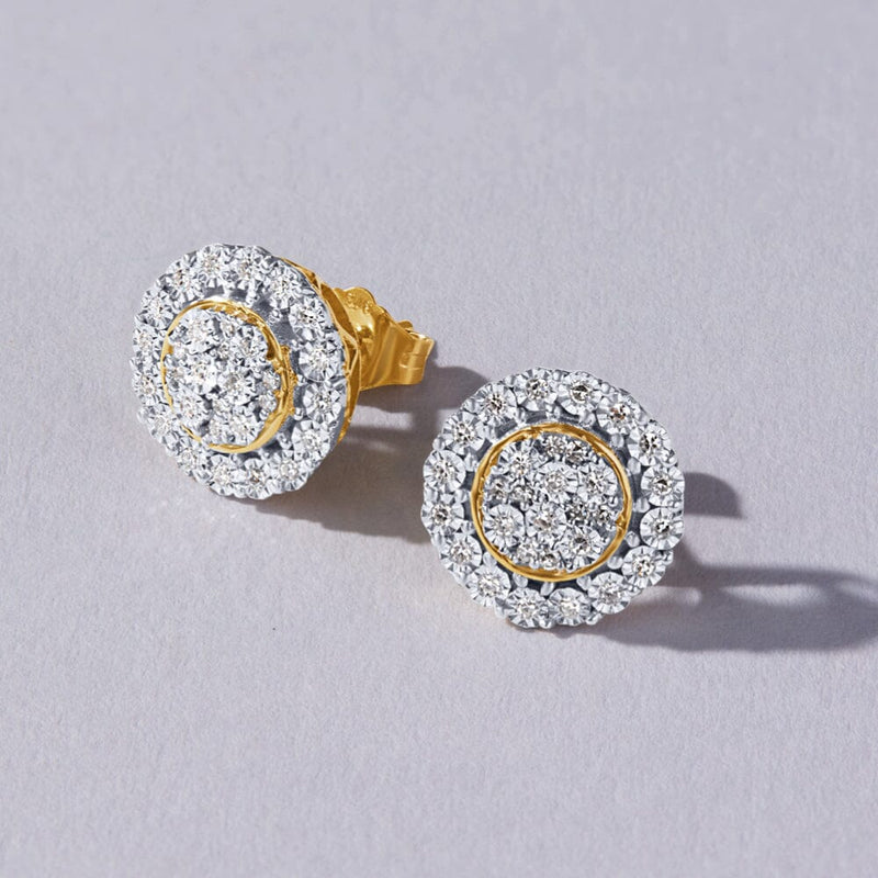 Meera Miracle Halo Earrings with 1/5ct of Laboratory Grown Diamonds in 9ct Yellow Gold Earrings Bevilles 