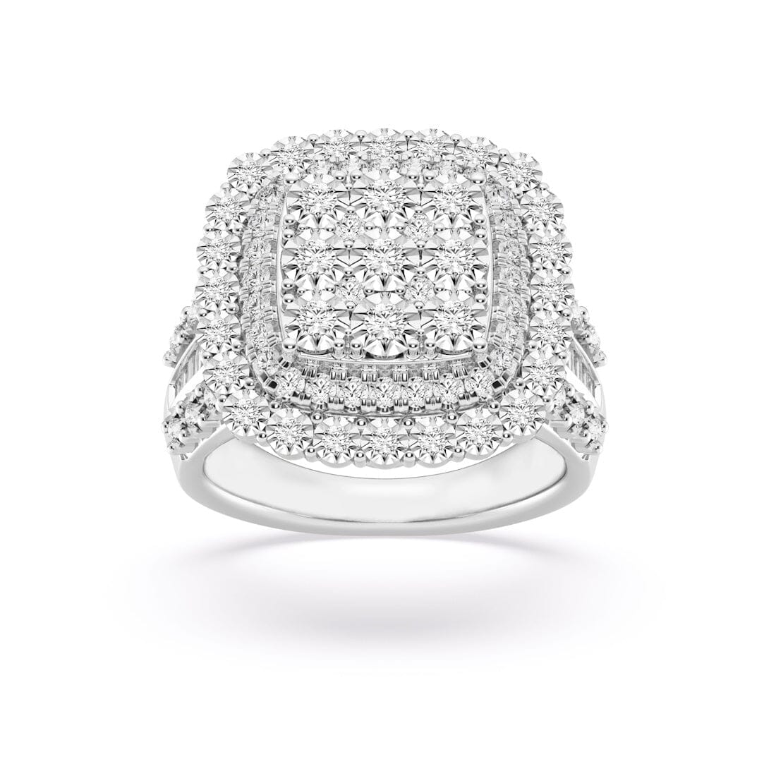 Miracle Surround Fancy Halo Ring with 1.00ct of Diamonds in Sterling Silver Rings Bevilles 