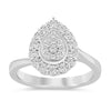 Halo Pear Shaped Sweep Shoulder Ring with 015ct of Diamonds in Sterling Silver Rings Bevilles 