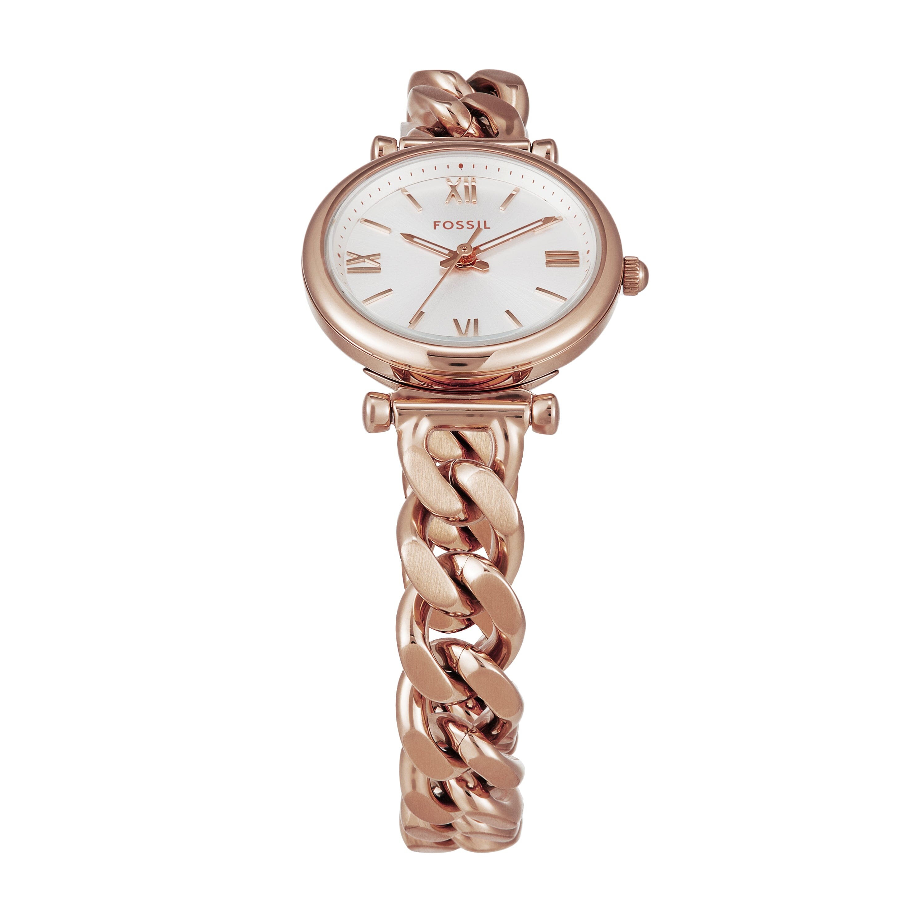 Fossil Carlie Three Hand Rose Gold Tone Stainless Steel Watch ES5330 Bevilles Jewellers