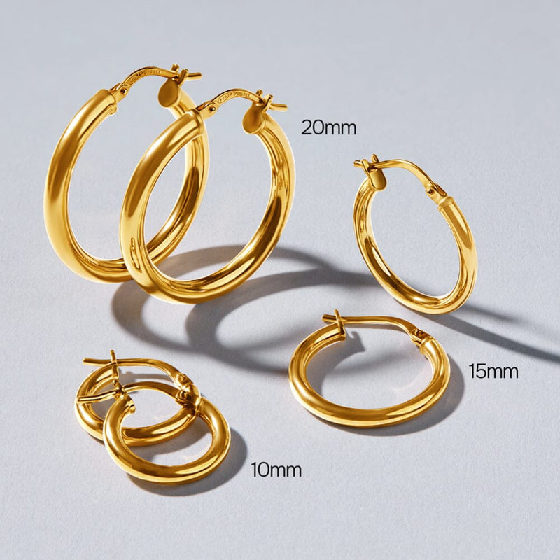 9ct Yellow Gold Silver Infused Hoop Earrings 20mm Earrings Bevilles 