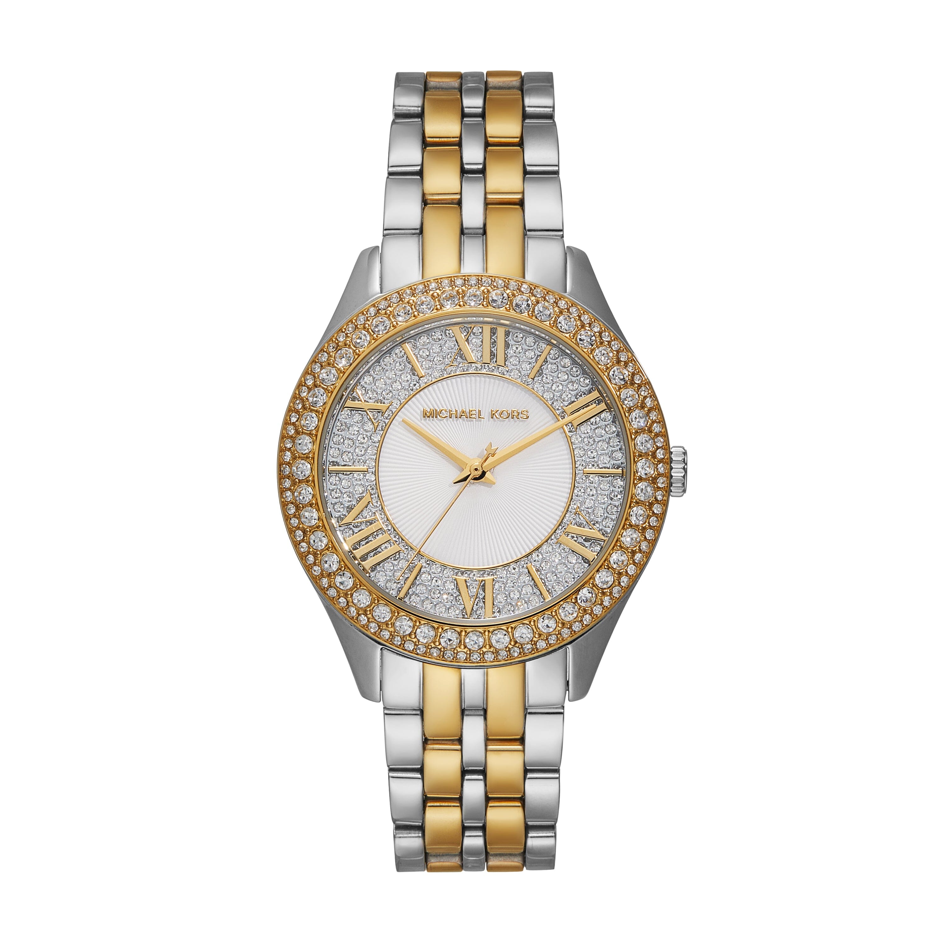 Michael Kors Harlowe Three Hand Two Tone Stainless Steel Watch MK4811 Bevilles Jewellers