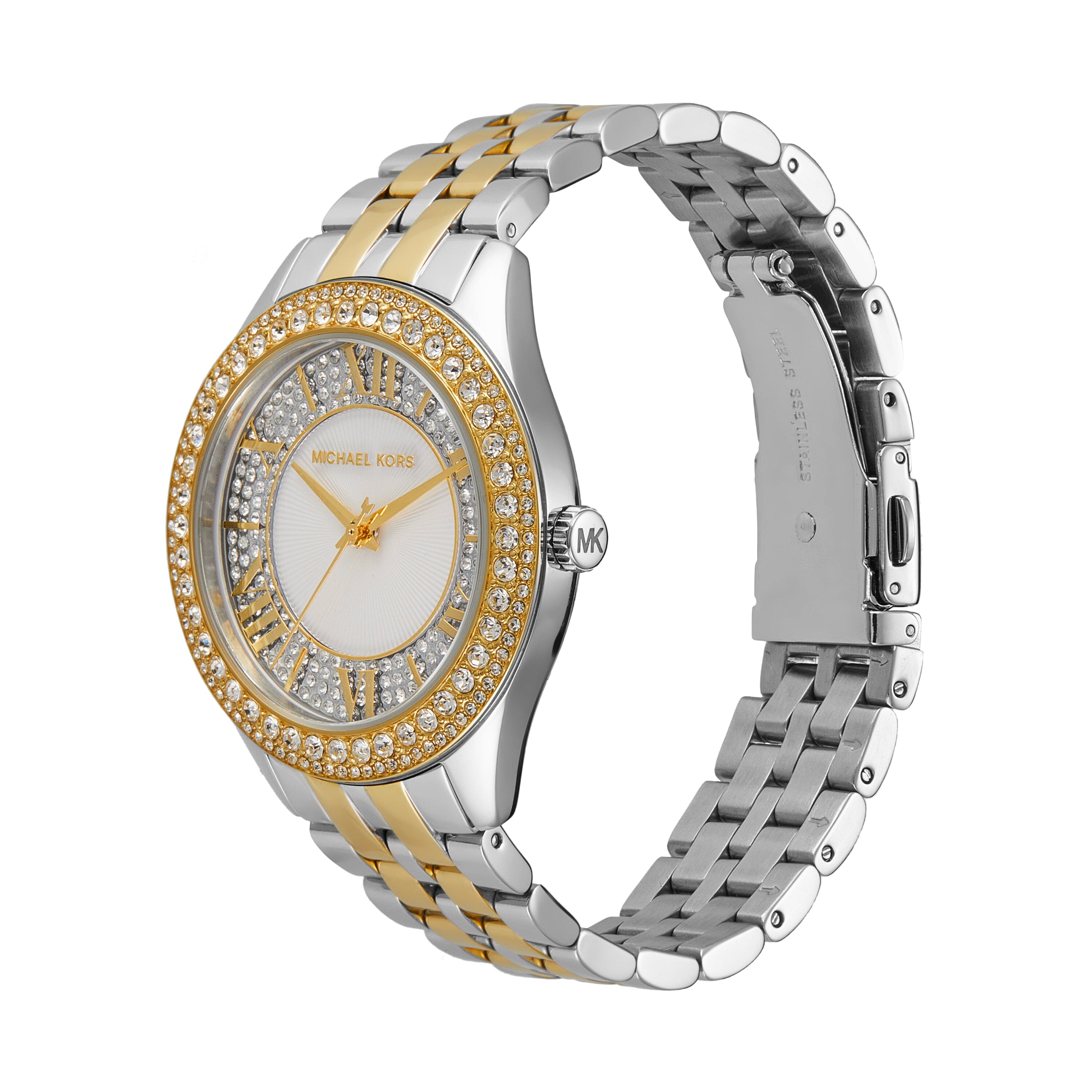 Michael Kors Watch Womens Gold Tone Stainless Steel Rhinestones White on sale Dial