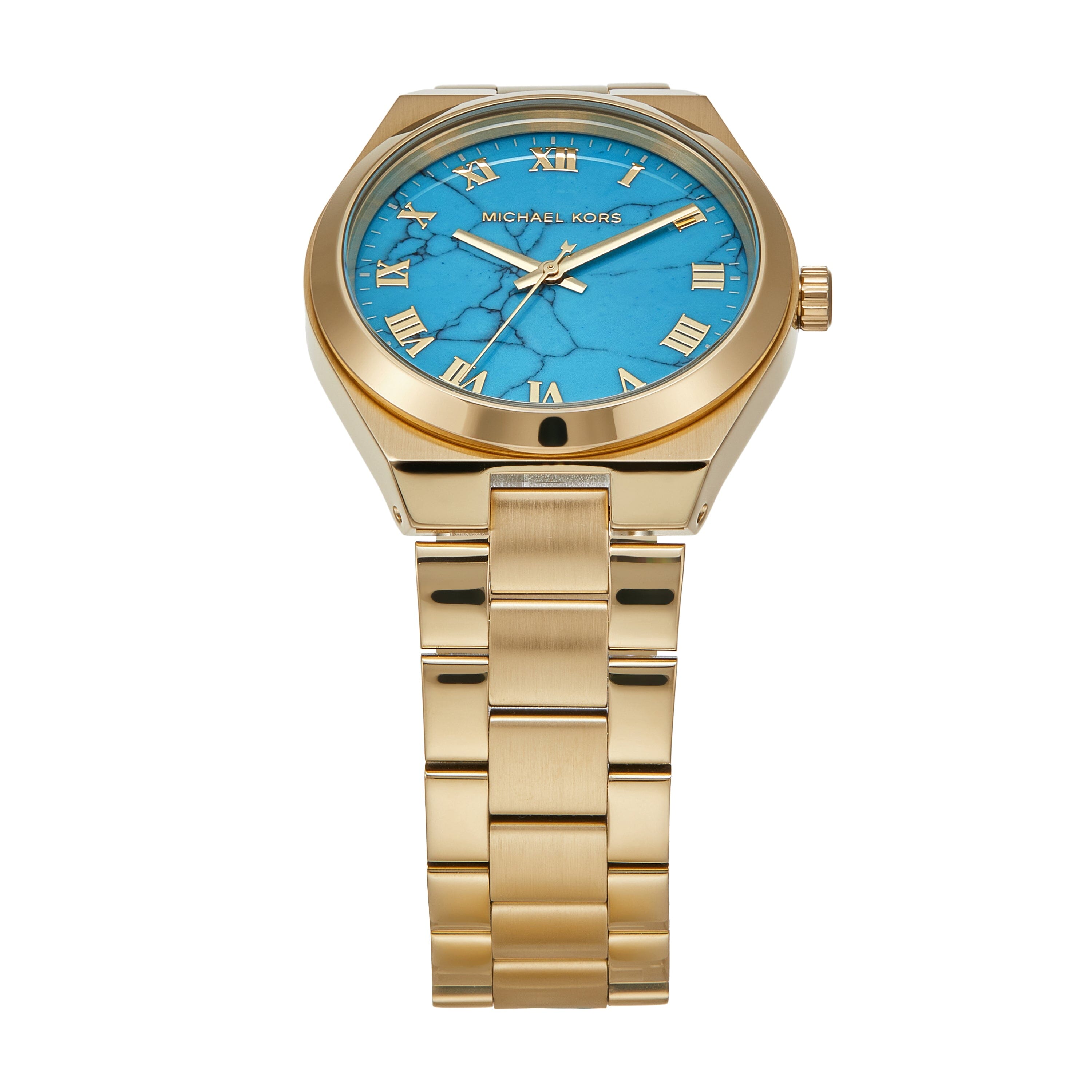 Michael Kors Lennox Three Hand Gold Tone Stainless Steel Watch MK7460 Bevilles Jewellers