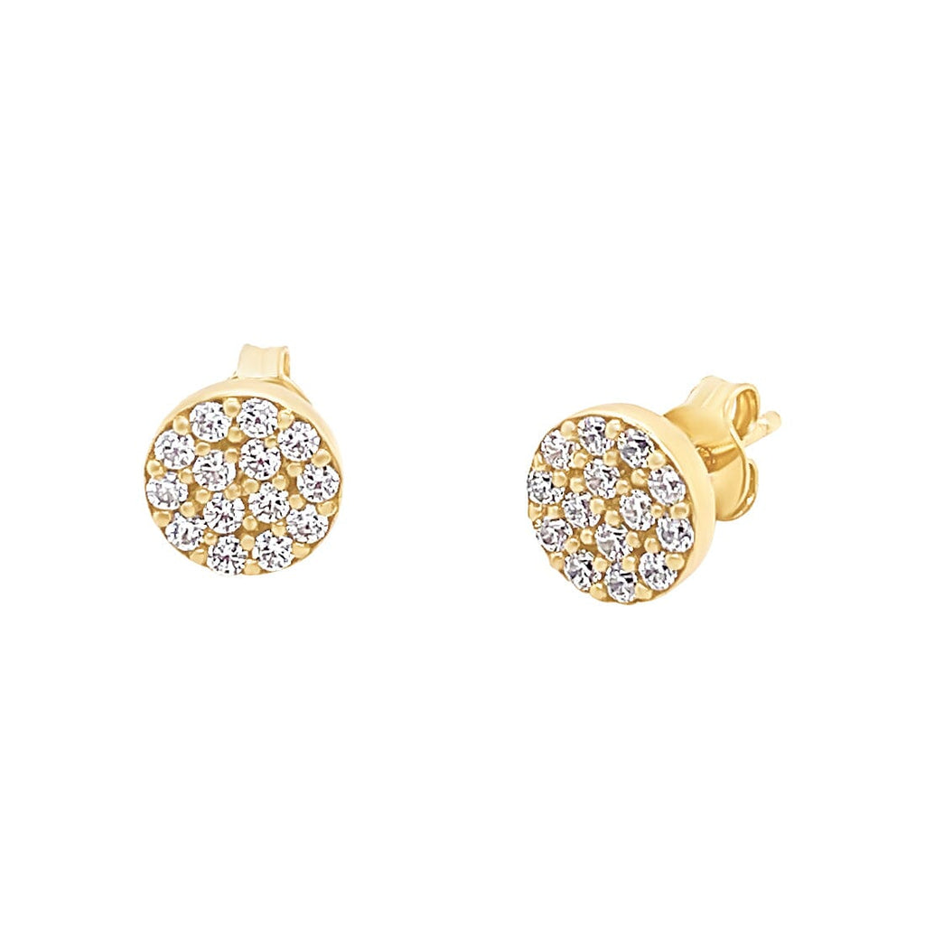 7mm Pave Round Stud Earrings with Cubic Zirconia in 9ct Yellow Gold ...