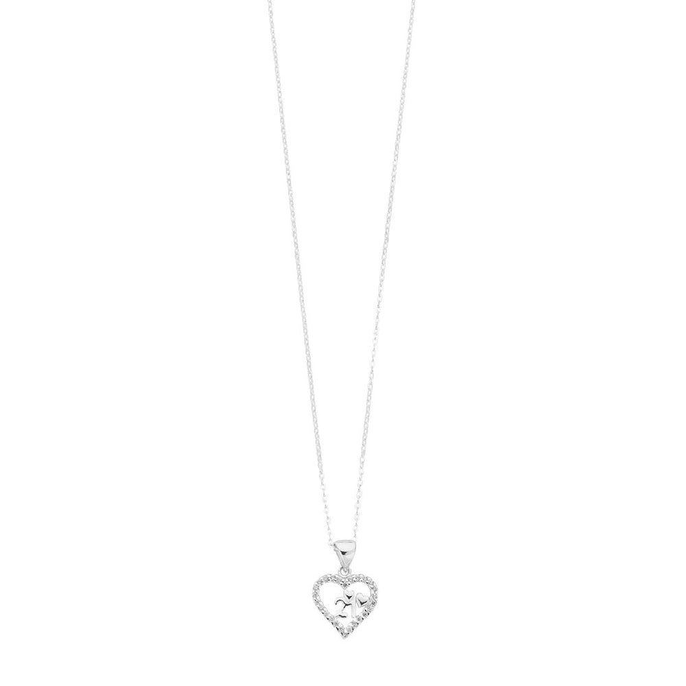 45cm Sterling Silver 21 Pendant Curb Necklace with Cubic Zirconia And Open Heart Necklaces Bevilles 