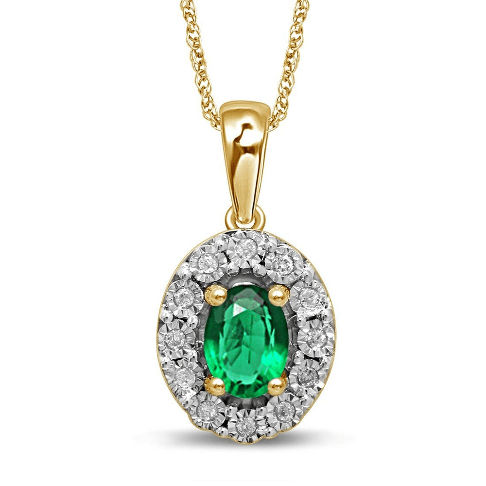 9ct Yellow Gold Created Emerald & Diamond Necklace – Bevilles Jewellers