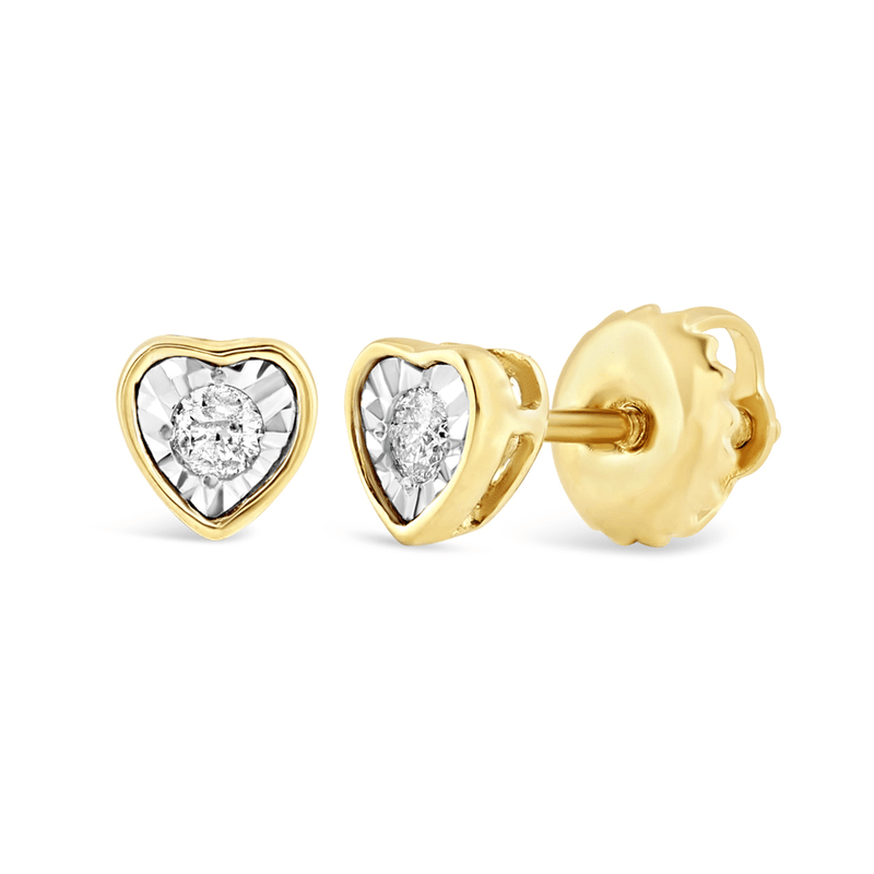 Heart Earrings with 0.05ct of Diamonds in 9ct Yellow Gold Bevilles Jewellers 