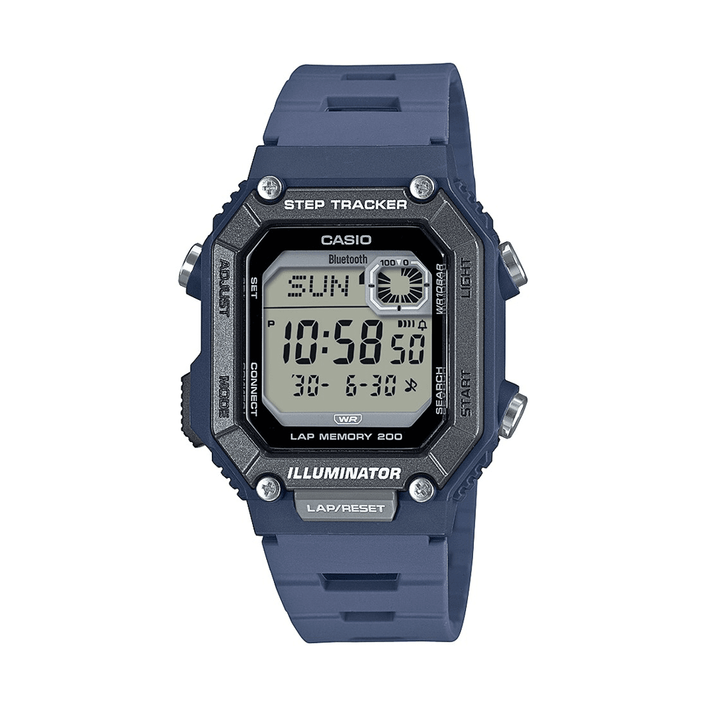 Casio Connect Digital Bluetooth Steps Dual Time Stopwatch 200M Water Resistant Blue Case And Resin Band WSB1000 2A