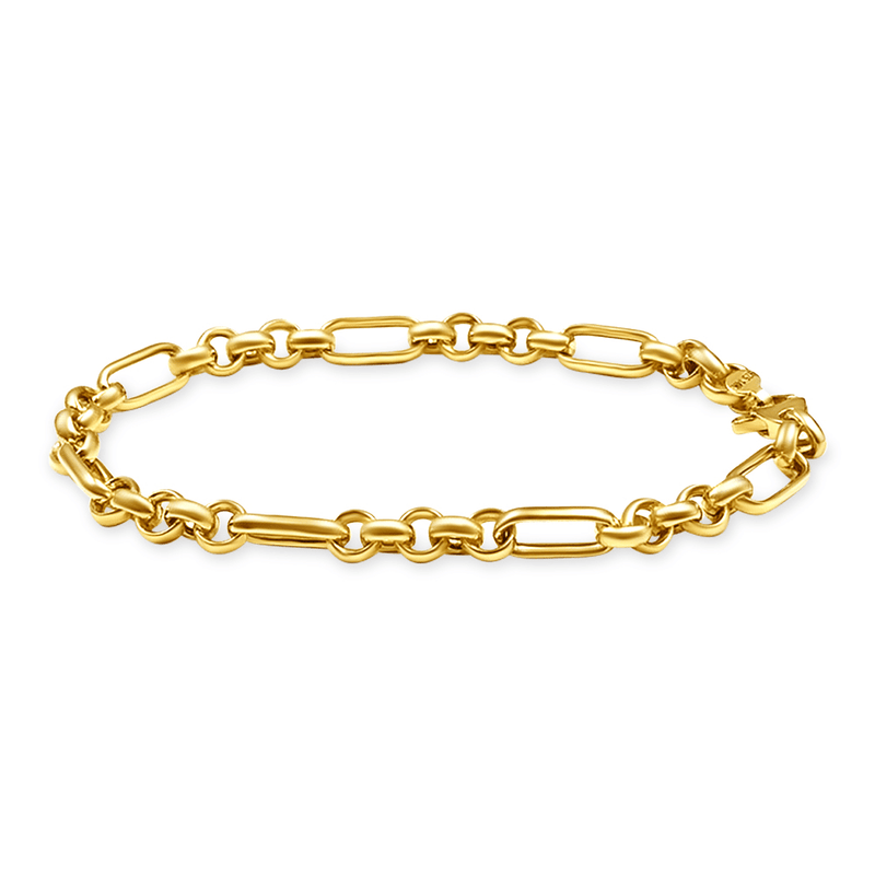 9ct Yellow Gold Silver Infused Paperclip Rolo Chain Bracelet Bevilles Jewellers 