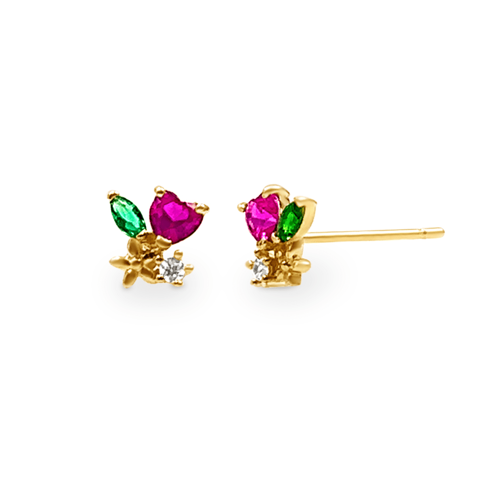 Mini Whimsical Heart Stud Earrings with Cubic Zirconia in 9ct Yellow Gold Bevilles Jewellers 