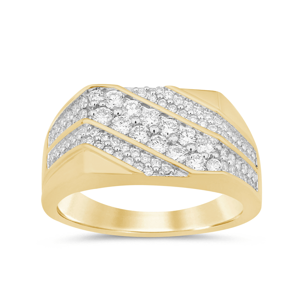 Diagonal Tablet Men's Ring with 1.00ct of Diamonds in 9ct Yellow Gold Bevilles Jewellers 