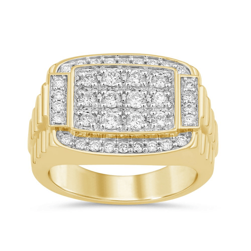 Large Tablet Men's Ring with 1.00ct of Diamonds in 9ct Yellow Gold Bevilles Jewellers 