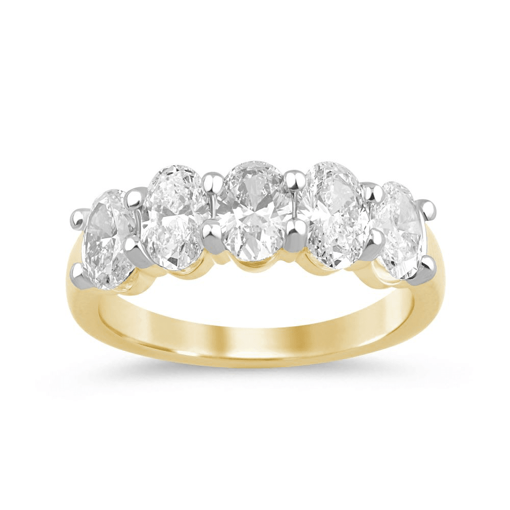 Oval Shaped 5 Stone Ring with 2.00ct Laboratory Grown Diamonds in 9ct Yellow Gold Bevilles Jewellers 