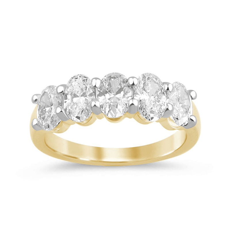 Oval Shaped 5 Stone Ring with 2.00ct Laboratory Grown Diamonds in 9ct Yellow Gold Bevilles Jewellers 