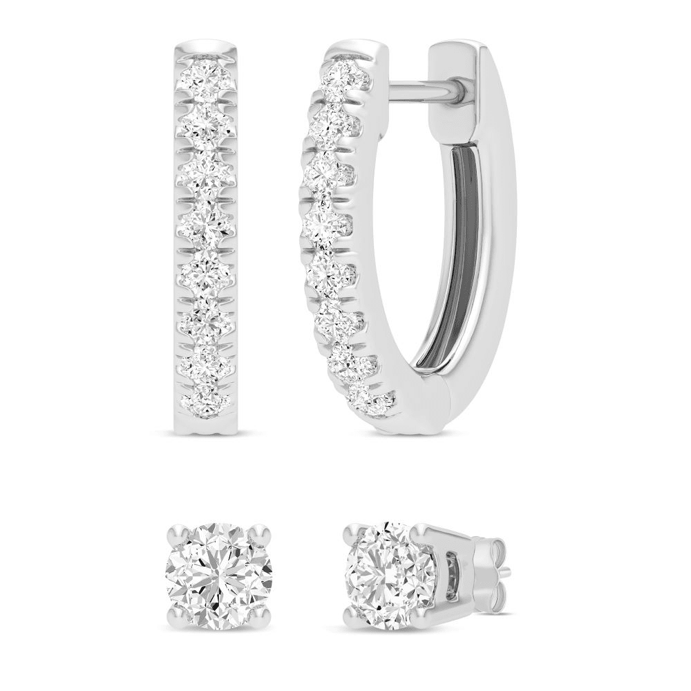 Hoop and Stud Earring Set with 0.40ct of Laboratory Grown Diamonds in Sterling Silver and Platinum Bevilles Jewellers 