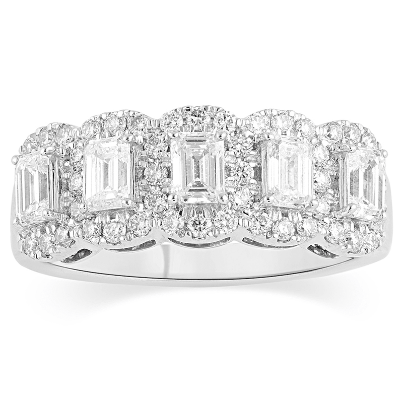 Emerald Cut Multi Station Dress Ring with 1.30ct of Laboratory Grown Diamonds in Sterling Silver and Platinum Bevilles Jewellers 