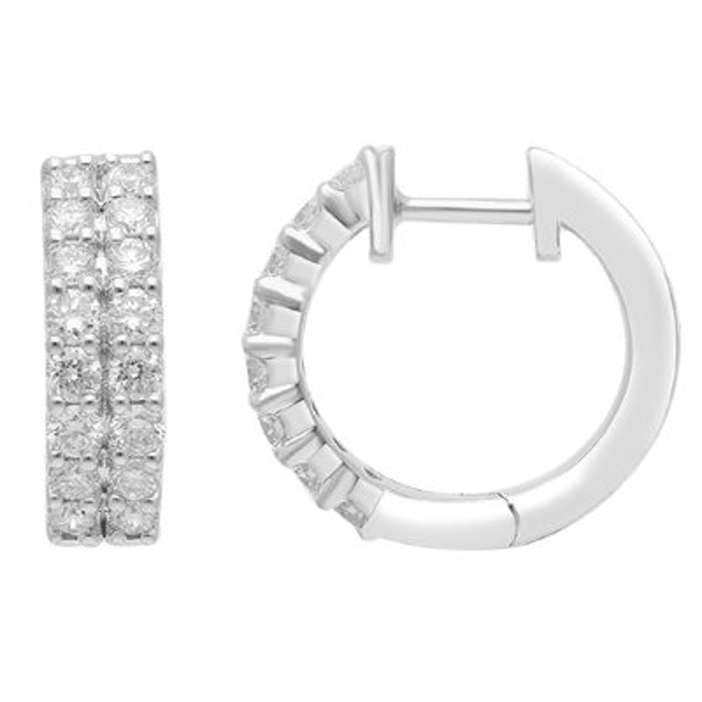 Double Row Hoop Earrings with 1.00ct of Laboratory Grown Diamonds in Sterling Silver and Platinum Bevilles Jewellers 