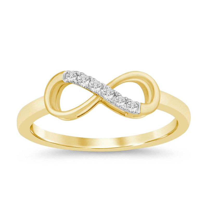 Infinity Shape Ring with 0.05ct of Diamonds in 9ct Yellow Gold Bevilles Jewellers 