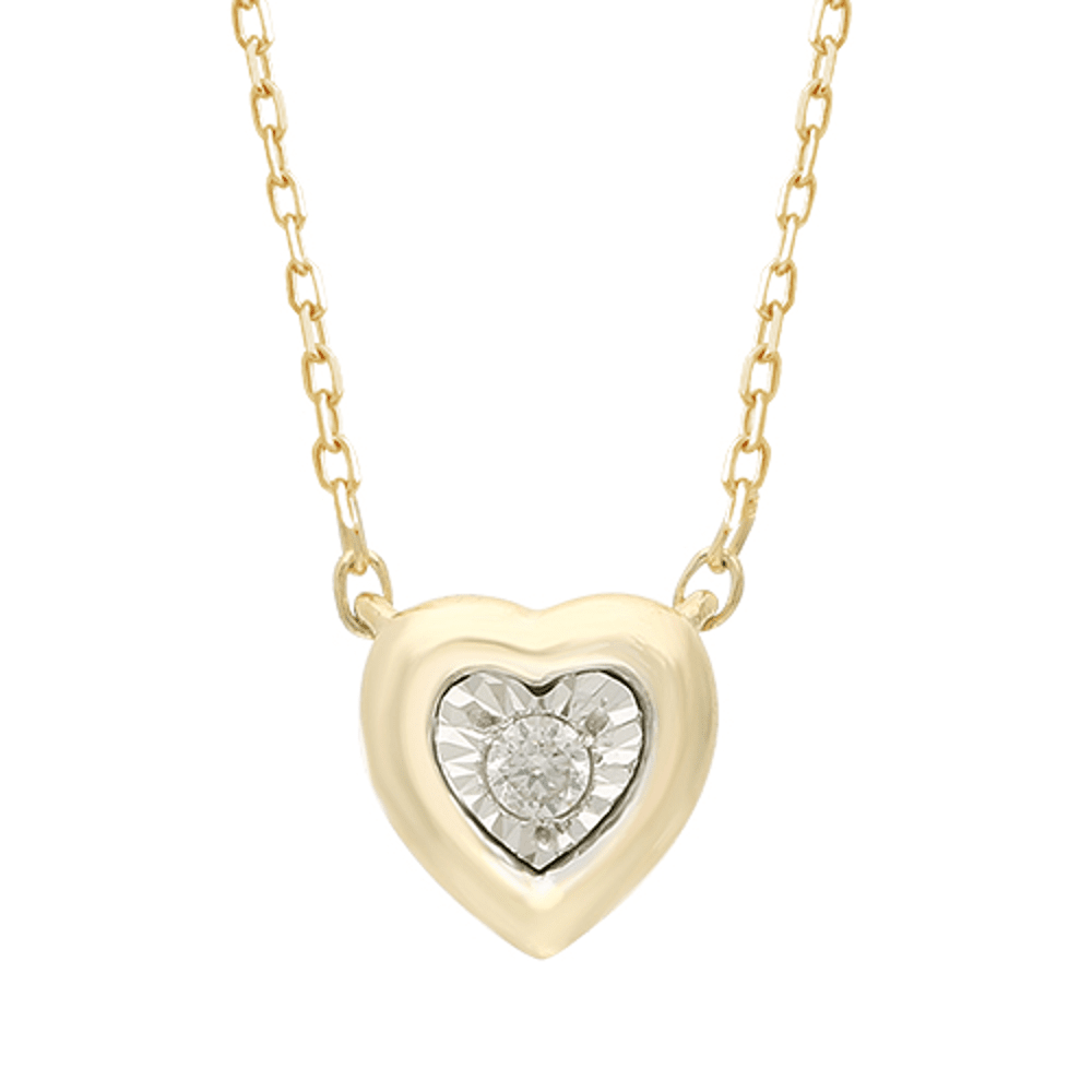 Diamond Set Bezel Heart Necklace in 9ct Yellow Gold Bevilles Jewellers 