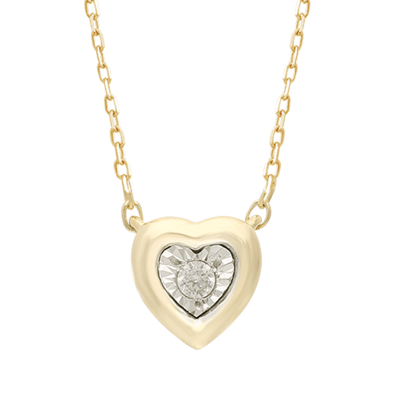 Diamond Set Bezel Heart Necklace in 9ct Yellow Gold Bevilles Jewellers 