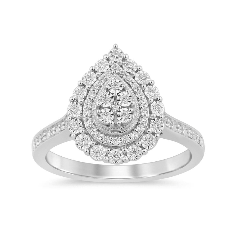 Pear Halo Ring with 0.15ct of Diamonds in Sterling Silver Bevilles Jewellers 