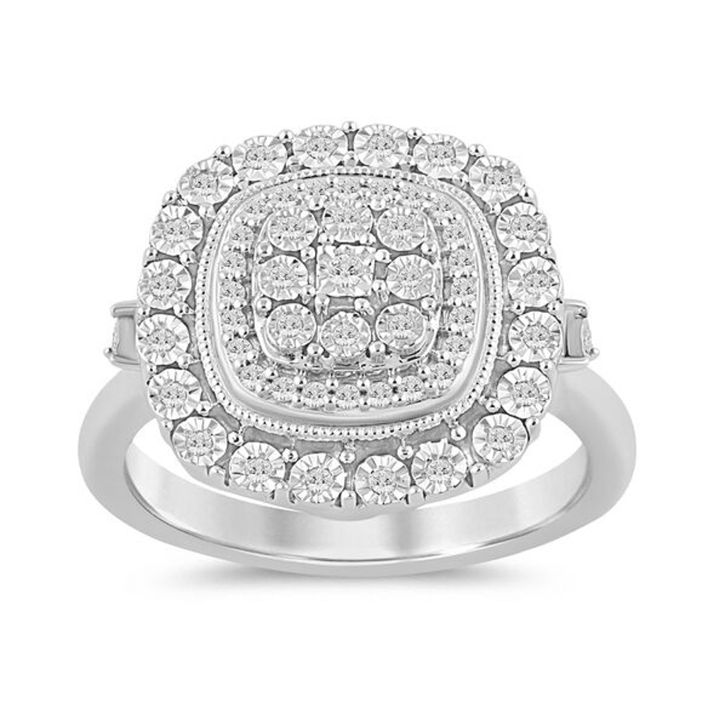 Square Halo Ring with 0.15ct of Diamonds in Sterling Silver Bevilles Jewellers 