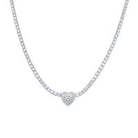 38cm Pave Heart Necklace with Cubic Zirconia in Sterling Silver Necklaces Bevilles 