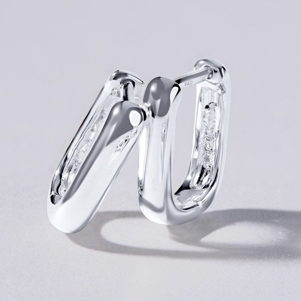 Tube Paperclip Huggie Earrings in Sterling Silver Earrings Bevilles Jewellers 