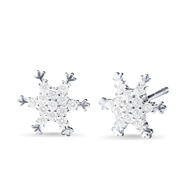 Snowflake Stud Earrings with Cubic Zirconia in Sterling Silver Bevilles Jewellers 