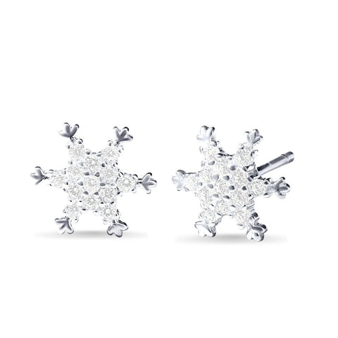 Snowflake Stud Earrings with Cubic Zirconia in Sterling Silver