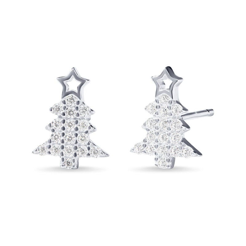 Christmas Tree Stud Earrings with Cubic Zirconia in Sterling Silver Bevilles Jewellers 