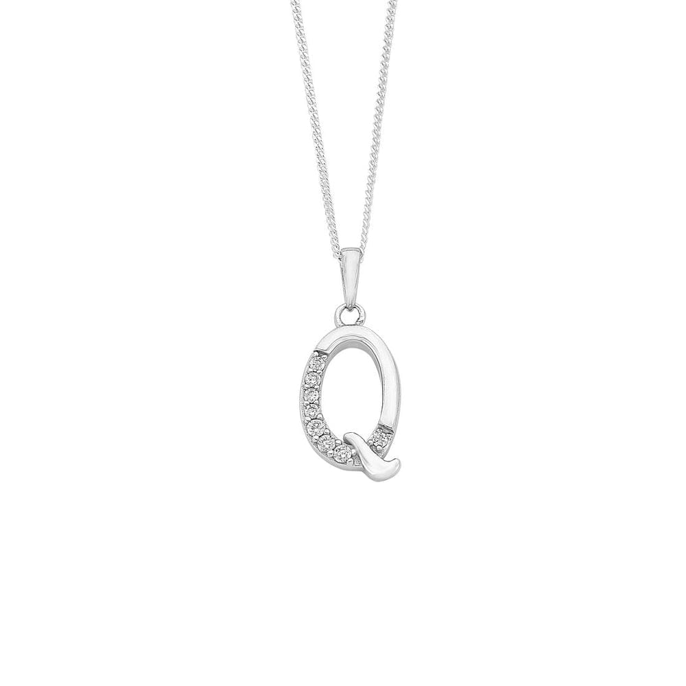 45cm Sterling Silver Cubic Zirconia Initial Necklace - Most Initials Available Necklaces Bevilles Q 
