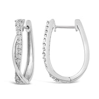 Diamond Set Crossover Hoop Earrings in Sterling Silver Earrings Bevilles Jewellers 