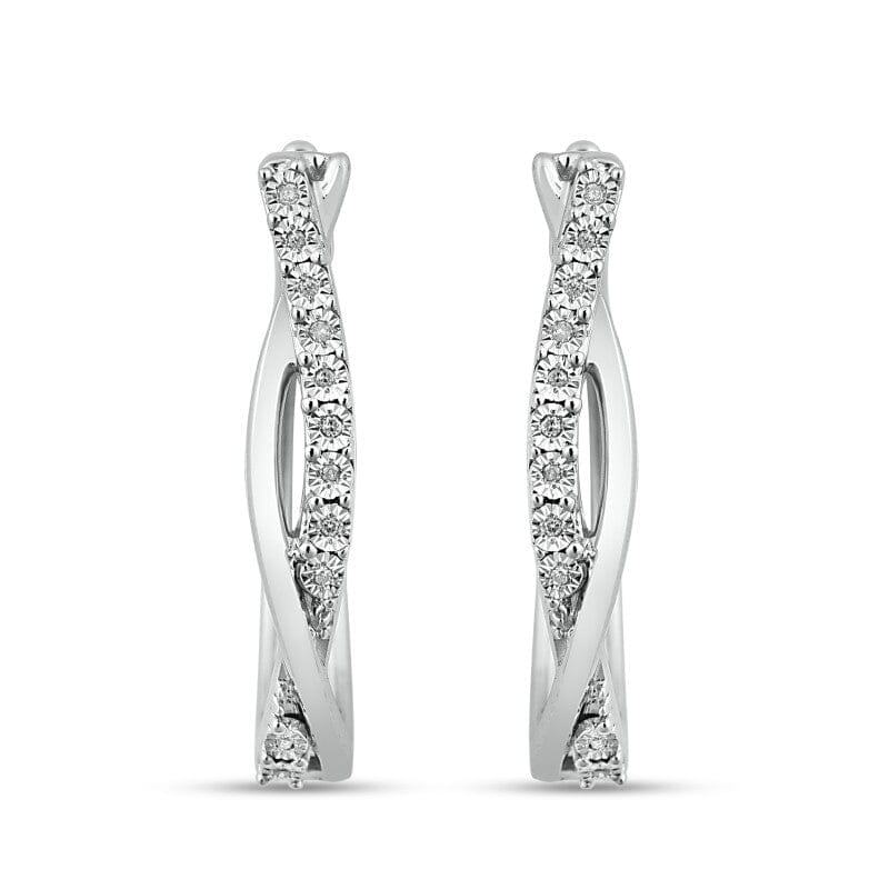 Diamond Set Crossover Hoop Earrings in Sterling Silver Earrings Bevilles Jewellers 