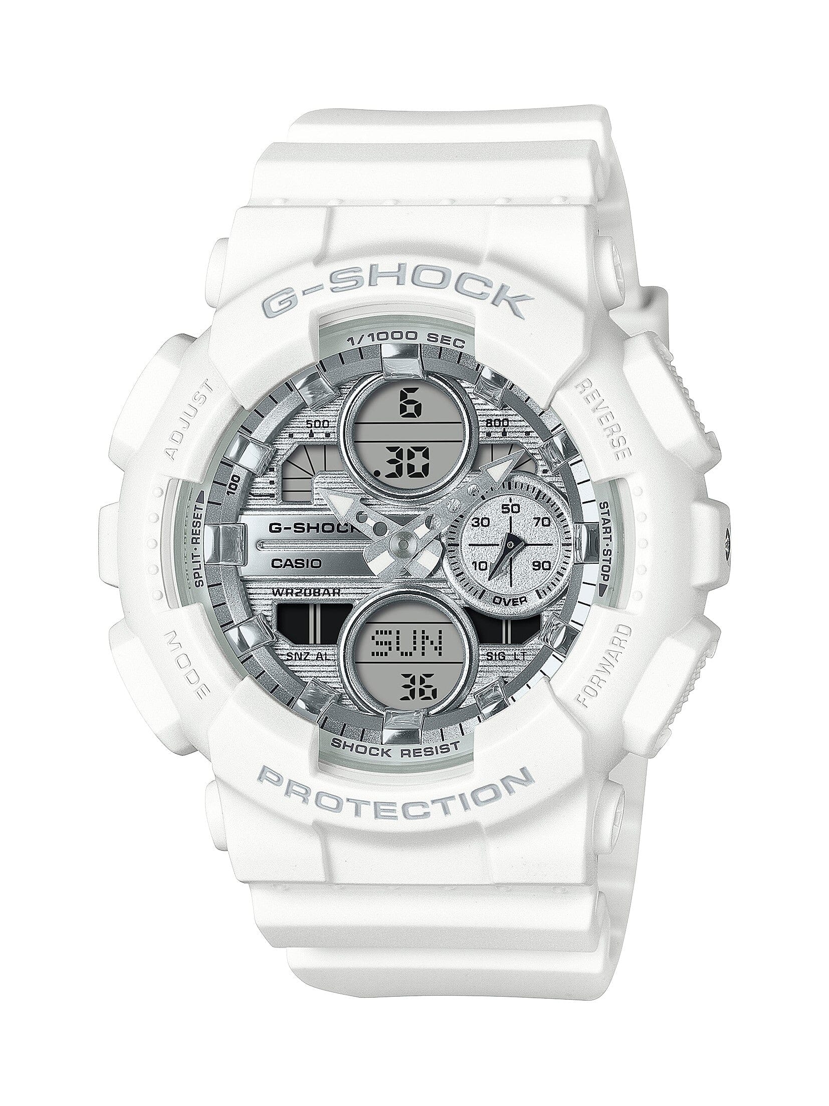 Casio G Shock Mid Duo Island Vaca S/Watch Alarm 200MSilver Face White Resin Band GMAS140VA-7A Watches Casio 