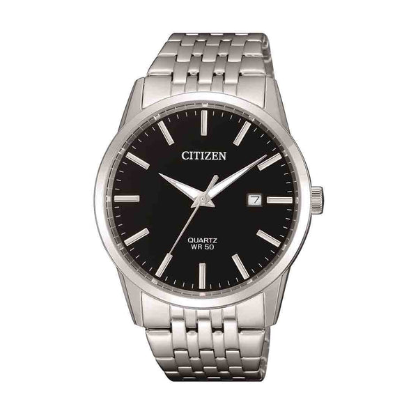 Citizen Men s Silver Stainless Steel Black Face Watch Model BI5000 87E Bevilles Jewellers