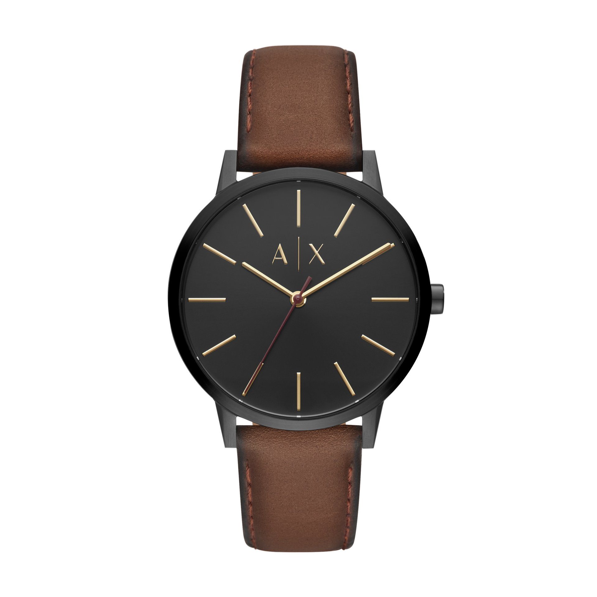 Armani exchange men's black leather strap watch best sale